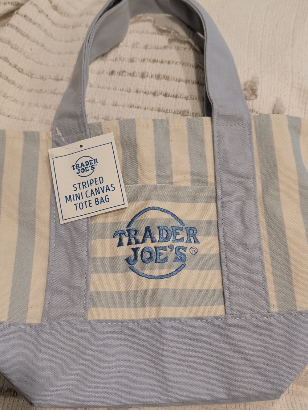 Trader Joe's Blue & Cream Striped Mini Canvas Tote Bag